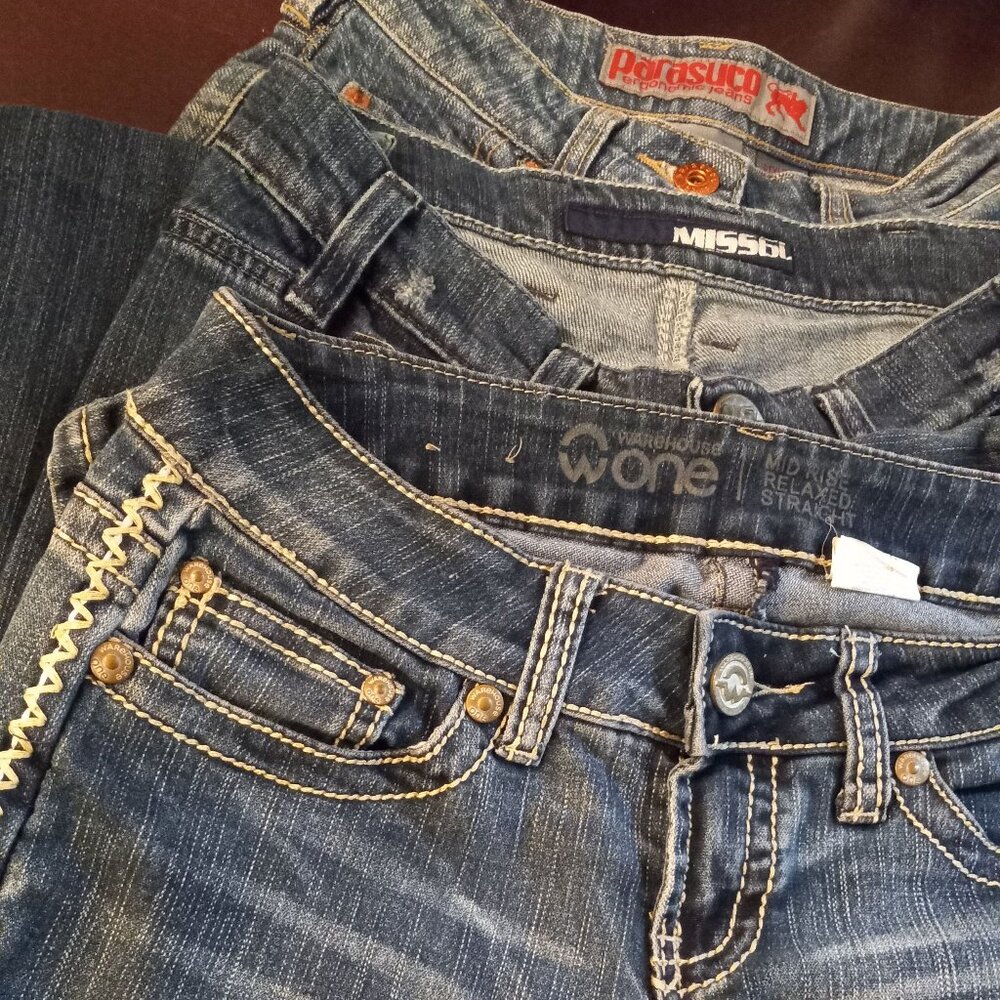 3 PAIRS OF JEANS PARASUCO MISS SIXTY AND WAREHOUSE ONE